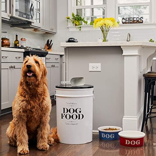 Harry Barker Bon Chien Dog Food Storage Canister – Large 11 gallon, Airtight Stainless Steel Pet Food Container, Stylish Kitchen Counter Dog Kibble Storage with Easy-Open Lid - White - Image 5