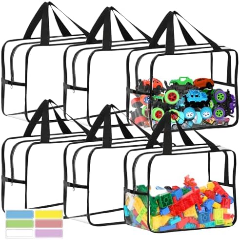 6 Pcs XL Toy Storage Bags Widen Waterproof Clear Toy Organizer with Labels by OPELETNNT