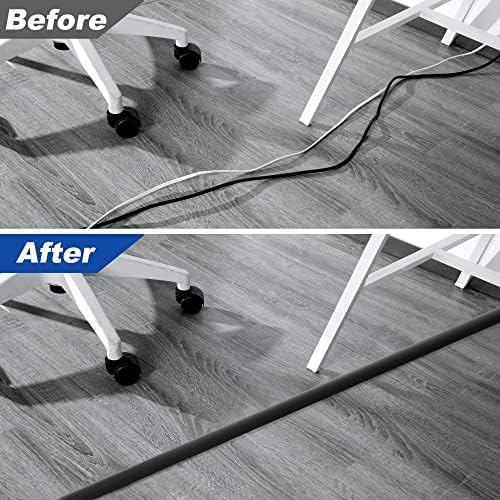 10FT Floor Cord Cover, Black Cord Hider Floor, Durable Cord Covers for Wires on Floor, Cable Floor Cover Power Cord Cover, Floor Cord Protector Hide Cords on Floor Cord Cavity: 0.47" W x 0.24" H - Image 6