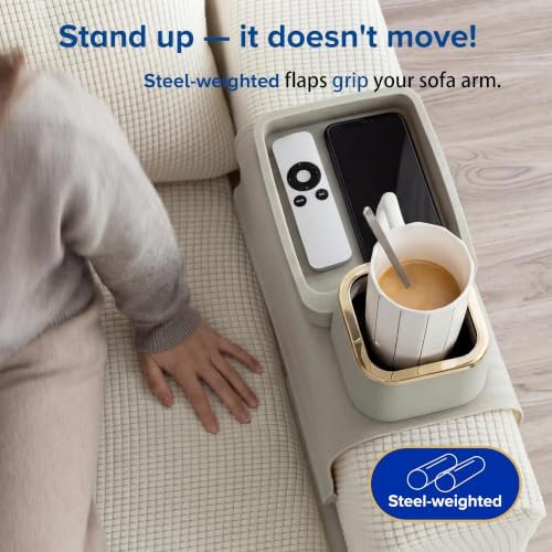Elimiko Non-Slip Silicone Couch Cup Holder Tray for Sofa Arm (Warm Gray) - Image 2