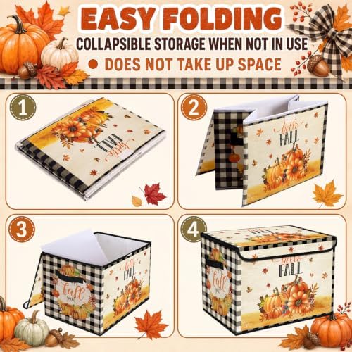 Briwooody Fall Pumpkin Storage Bin with Lid and Carrying Handle Storage Box - Image 6