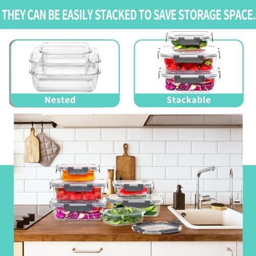 10-Pack Large Glass Meal Prep Containers, Food Storage Containers with Lids - Image 4