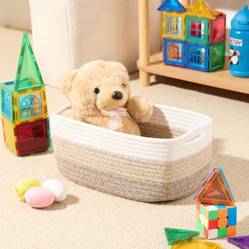 MiniArk Small Storage Baskets for Organizing | Closet Organizer Bins | Shelf Toy Basket | Woven Rope Baskets | Cube Decorative Box | Shallow Basket | 13x8.5x5.1” | 3 Packs Gradient Brown - Image 4
