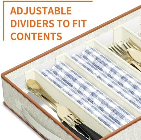 2-Pack Flatware Storage Box, Silverware Organizer with Clear Lid, Ivory - Image 4