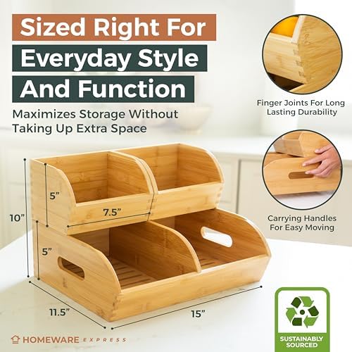 Potato and Onion Storage Bin, Stackable Bamboo Pantry Organizer and Storage - Image 5