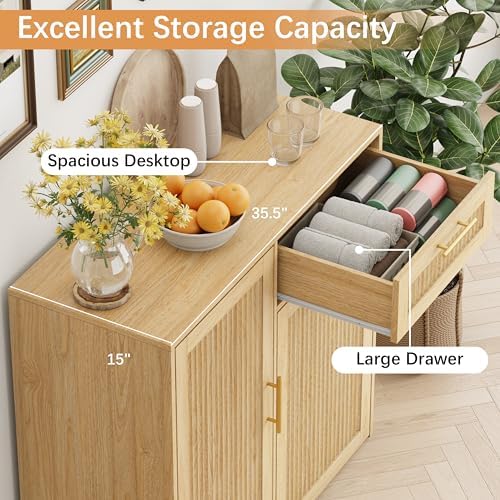13 Gallons Pull Out Trash Can Cabinet with Storage, Natural Oak - Image 4