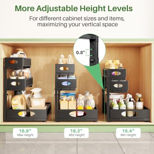 Kitstorack Under Sink Organizer 3-Tier Slide Out Drawer 1-Pack Black - Image 5
