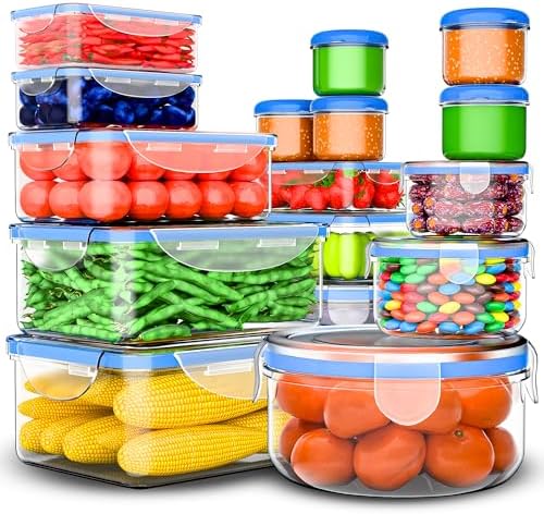 RockBerry 32 Pcs Large Plastic Food storage containers-85 oz to Sauces Box Stackable Kitchen storage bowls sets-BPA Free Leak proof with lids airtight-Microwave freezer safe lunch boxes by RockBerry