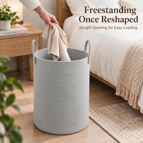 JMvicyroam 100L Cotton Rope Laundry Basket Hamper, Grey - Image 4