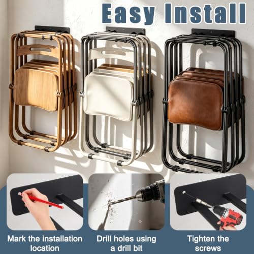 2Pcs Folding Chair Storage Rack Wall Mount, Garage Tool Organizer - Image 6
