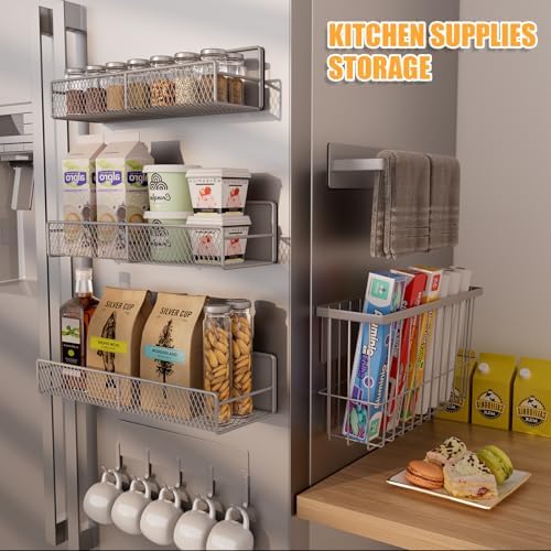 DTUQYX Laundry Organizer with Hanger 6-Pack, Magnetic Shelves for Washing Machine, Magnetic Refrigerator Shelves, Magnet Holder & Baskets, Metal Storage System for Laundry Room, Grey - Image 6