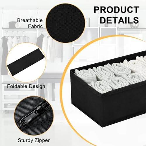 DIMJ Drawer Organizers, Set of 12 Clothes Drawer Organizer, Foldable Closet Drawer Organizer, Dresser Drawer Organizers Dividers for Baby Clothes, Socks, Belt, Tie (Black) - Image 4