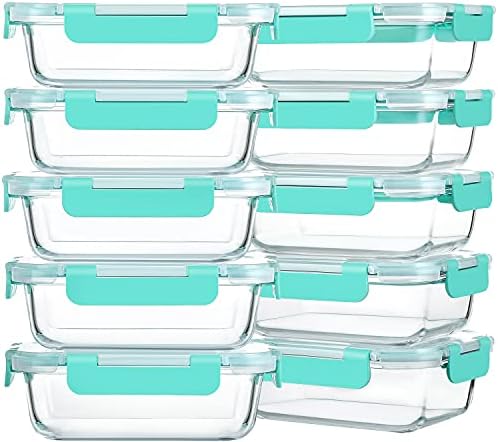 M MCIRCO 10 Pack,22 oz Glass Food Storage Containers with lids, Green by MMCIRCO