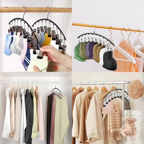 Legging Hangers for Closet Organizer, Hat Hangers for Closet 2 Pack with 10 Clips Holds 20 Leggings, Legging Hanger, Pants Storage Organizer Suitable for Socks, Panties, Underwear, Pants - Image 4