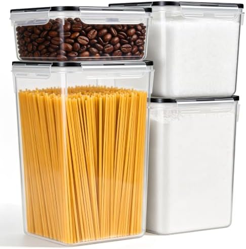 Airtight Flour Sugar Containers with Lids: 4 Pack for Pantry Food Storage by Freshmage