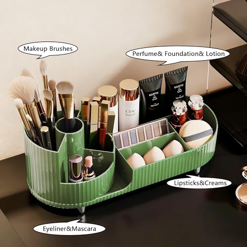 Rotating Makeup Organizer for Vanity with Brush Holder, Cosmetic Makeup Storage Organizer, Large Spinning Makeup Skincare Organizer, Countertop Makeup Perfume Organizer, Lotions Display Case Green - Image 4