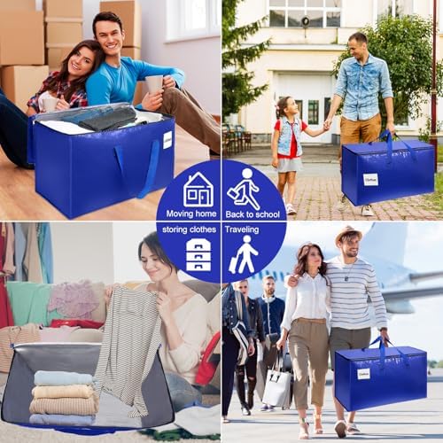 4 Pack XL Heavy Duty Moving Bags with Reinforced Stitching & Smooth Dual Zippers, Large Capacity Storage Totes for Clothes, Closet, Travel & Home Organization, Blue - Image 5