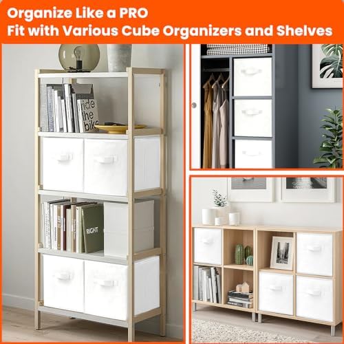 Criusia Storage Cubes, 11 Inch Cube Storage Bins for Shelves Closet Nursery Bedroom - 10 Pack Collapsible Baskets with Handles - Fabric Bins for Organizing Magazines Clothes Blanket Toys (White) - Image 3