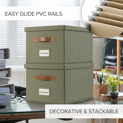 Decorative File Organizer Box Set of 2 - Collapsible Linen Filing Cabinets - Image 4