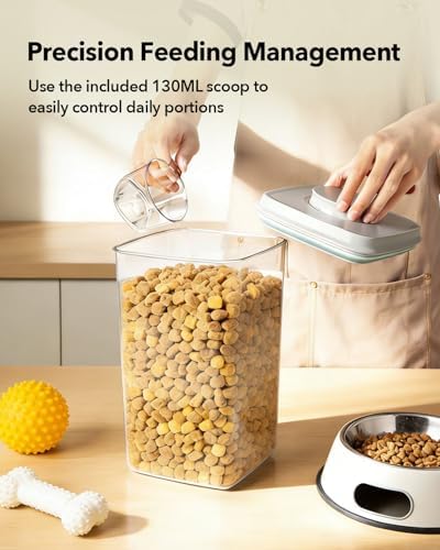 Dog Food Storage Containers Set with One-Touch Lid, (2 × 4.22 QT / 4.0 L) BPA-Free Cat Food Storage Container，Stackable Durable PET with 130ml Scoop, for Kibble & Treats Organization - Image 4
