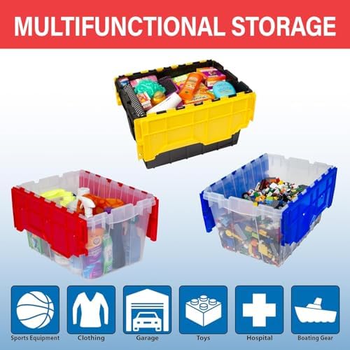 Akro-Mils 66486 12-Gallon Plastic Stackable Storage KeepBox Tote Container with Attached Hinged Lid, 21-1/2-Inch x 15-Inch x 12-1/2-Inch, Black/Yellow - Image 4