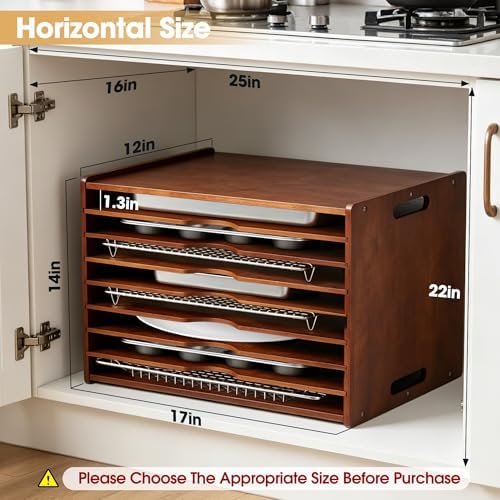 8-Tier Baking Sheet Organizer for Cabinet, 17 x 12 x 14 in Wooden Tray Divider Rack, Bamboo Cutting Board, Pan, Tray and Cookie Sheet Organizer for Kitchen Storage - Image 2