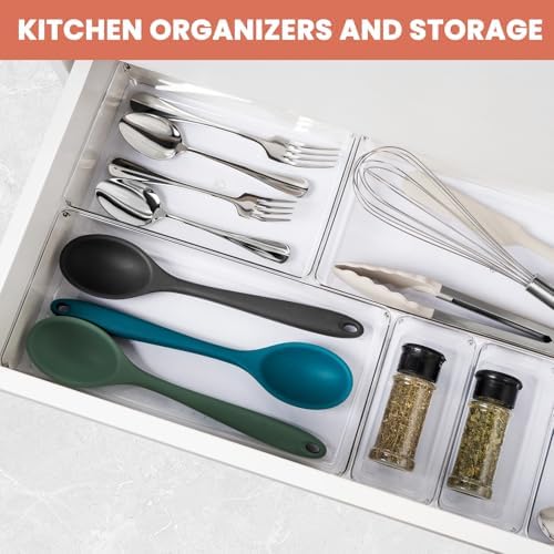 Large Clear Plastic Drawer Organizer 28 Pack - 5 Sizes (XL to small) Acrylic Drawer Organizer Trays for Kitchen Utensils, Gadgets, Bathroom, Vanity and Makeup, Office - Everything Can Be Organized! - Image 4