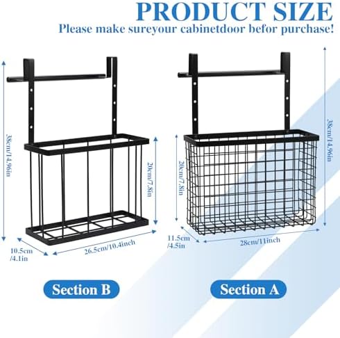 Cabinet Door Organizer with Towel Bar, Hang over Cabinet Door Storage, Under Sink & Kitchen Cabinet Organizer for Cutting Board, Baking Sheet, Foil, Plastic Wrap, Carbon Steel, 2 Pack - Image 3