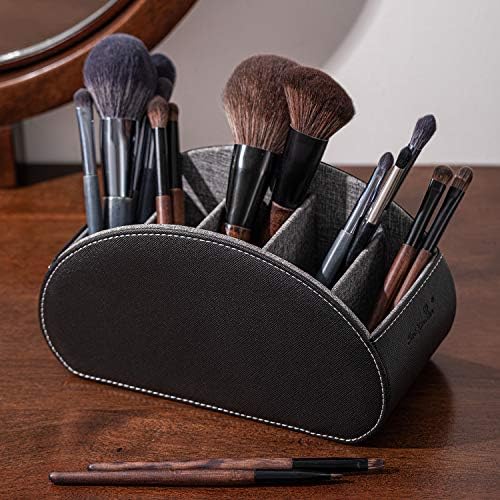 BONNY DODO Remote Control Holders Organizer Box with 5 Compartment PU Leather Multi-functional Office Desk Storage Caddy Store Tv Remote for Media Player,Brush,Pencil,Glassees&Office Supplies (Black) - Image 6