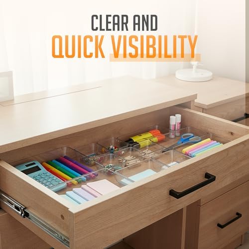 Masirs Clear Drawer Organizers Set 25 PCS – Plastic Storage Bins for Desk, Kitchen, Bathroom, Vanity – Modular, Stackable, Non-Slip Drawer Organizer Trays for Makeup, Utensils, Office Supplies - Image 6