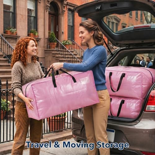Moving Bags Heavy Duty,Extra Large Moving Bags for Travel/College Packing/Storage/Organization/Seasonal Clothes & Bedding Storage,Moving Supplies Bins,Compatible with Ikea Frakta Cart (Pink,12Pcs) - Image 6
