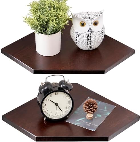 Corner Wall Shelves Set 2 Wire Hole Solid Oak Wood Display Shelf ,Walnut by Coamily