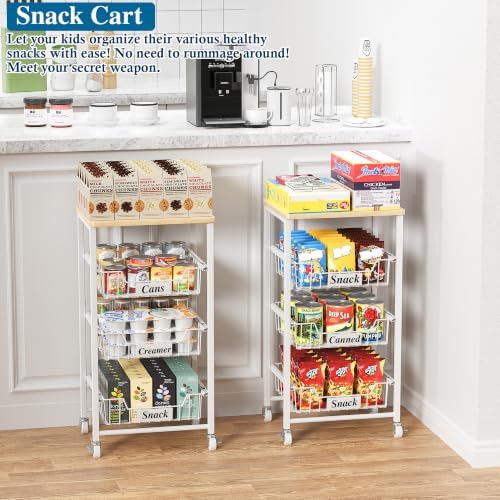 OKZEST 4-Tier Kitchen Storage Cart with 3 Upgraded Drawer Basket & Wood Top - Image 5