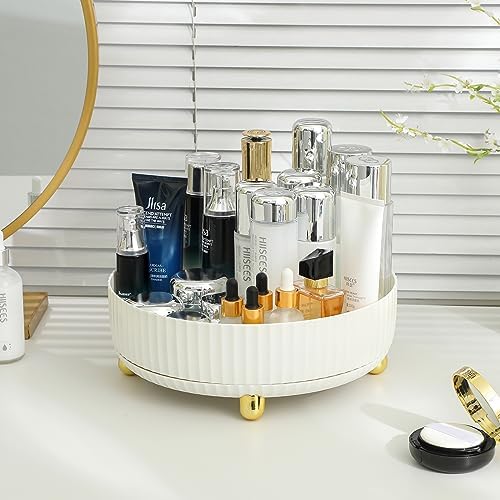 360 Rotating Makeup Perfume Organizer Skincare Tray, Large Ivory White - Image 2