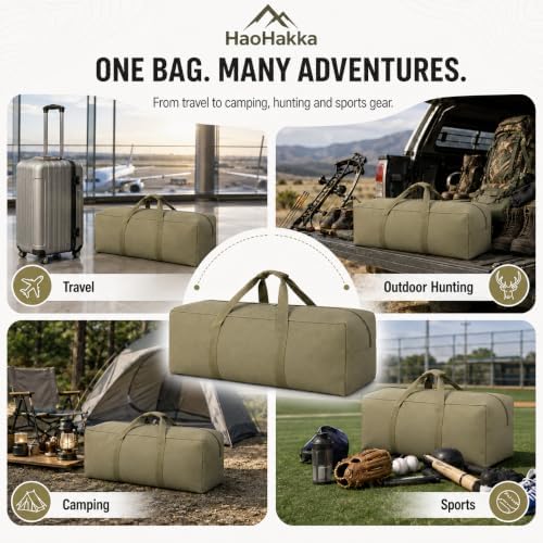 Large Canvas Duffle Bag for Travel, Heavy Duty Duffel for Tent Storage & Military Gear Black 80L - Image 7
