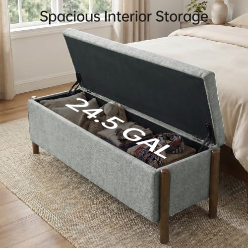 Usaint 47" Fabric Upholstered End of Bed Storage Ottoman Bench, Grey - Image 3