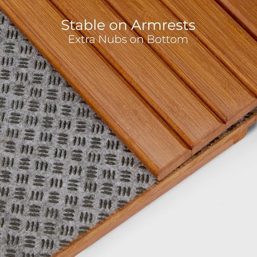 Detor Couch Cup Holder Tray with Super Anti-Slip Pad, Large 4.5" x 4.5" Organizer, Acacia-Stained Bamboo Finish, Enhanced Non-Slip Felt Base, Durable Bamboo Slats, Fits Armrests 5.5" and Wider - Image 5