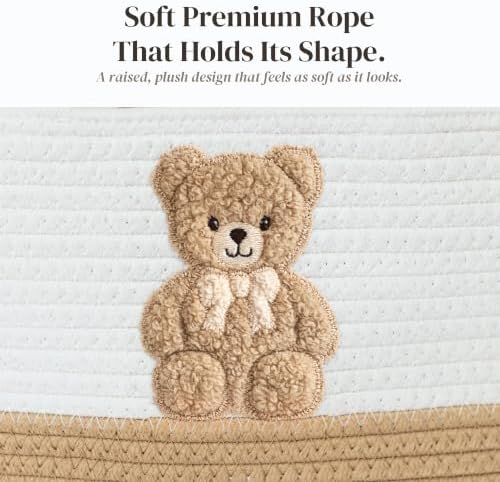 Baby Diaper Caddy Organizer, Teddy Bear Cotton Rope Nursery Basket - Image 4