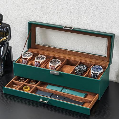 ProCase Watch Box, 6 Slot Watch Display Case with Drawer -MidnightGreen - Image 6