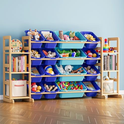 SpaceAid Toy Storage Organizer With 6 Shelves And 16 Bins, Modern Style Toy Organizers Storage Bookshelf For Kids Bedroom Playroom Organization Room Decor, Blue And Navy Blue by SpaceAid