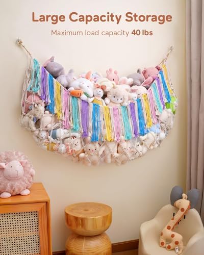 Boho Stuffed Animal Hammock, Falt Wall or Corner Hanging, Rainbow XL - Image 2