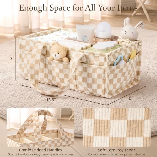 Corduroy Baby Diaper Caddy Organizer with Handles, Nursery Storage Basket - Image 2