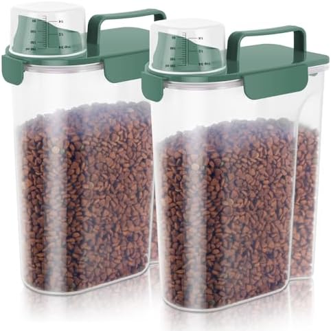 Cat Dog Pet Food Storage Container 5-7Lbs BPA-free (Dark green 2Pack) by LEAWALK