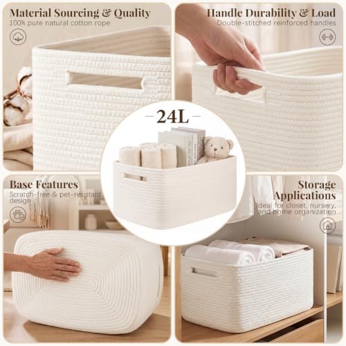 OIASKET 4Packs Natural Cotton Rope Storage Baskets for Organizing Toys, Clothes, Towels & Books, Soft Versatile Organizers for Shelves, Home Decorative Bins, 15.7''Lx11.8''Wx7.8''H, White - Image 6