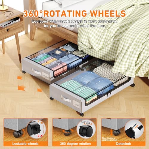 Under Bed Storage with Wheels, 2 Pack Under Bed Storage Containers with Clear Lids, XXL 65L Under Bed Storage Organizer, Rolling Under Bed Metal Drawer for Blanket, Clothes, Shoes (31 x 17 x 6.69 in) - Image 4