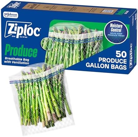 Ziploc Food Storage Produce Bags, Seal Top to Keep and Control Moisture, 50 Count (Pack of 6) by Ziploc