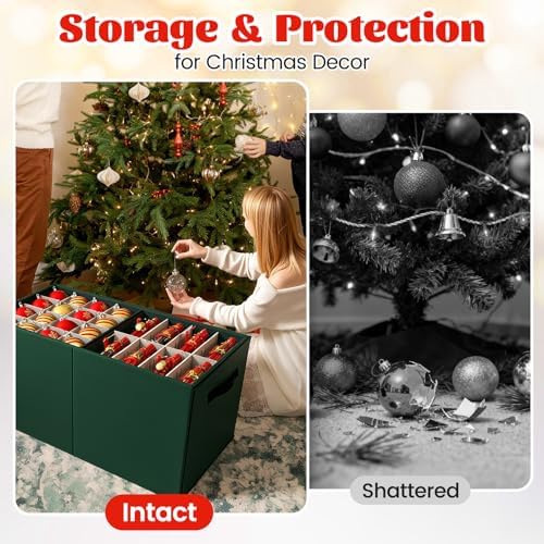 Christmas Ornament Storage Box - Ultra Large Drawer Ornament Organizer with 8 Separate Trays & Adjustable Dividers, Portable Ornaments Box with Cover & Handle for Holiday Decorations(Green) - Image 4