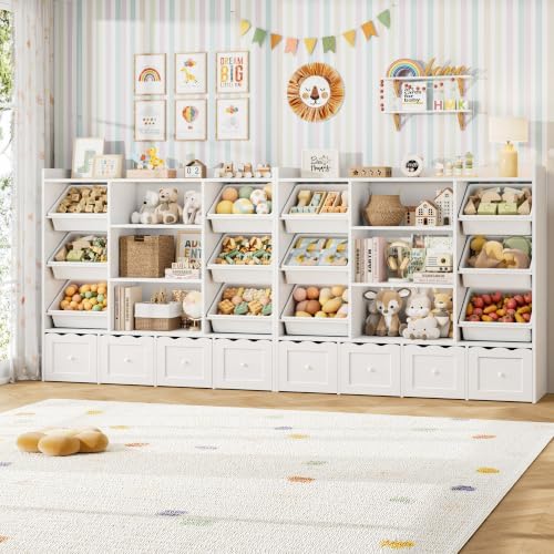 HITHOS 55" W Kids Toy Storage Organizer with 10 Toy Box & Book Shelf, White - Image 6