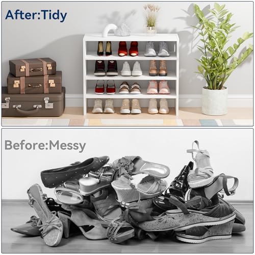 Whitmor Stackable 28" Extra Wide 2-Shelf Storage Organizer, Stackable Wood Combination Shoe Organizer Racks Shelves for Closets, Entryway, Hallway, Garage,White,2 Pack - Image 6