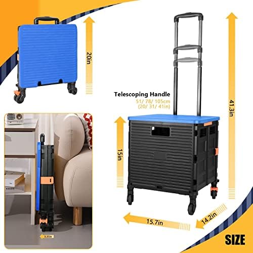 Foldable Utility Cart Folding Portable Rolling Crate Handcart Handcart Shopping Trolley Wheel Box with Lid,360°Rotate Wheels,Heavy Duty Durable Dolly Cart for Teacher Tourist Shopping Office Outdoor - Image 5